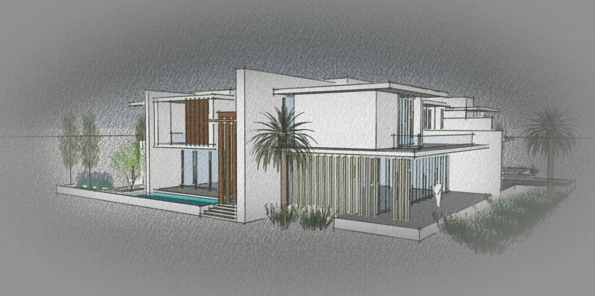 Private Villa SketchUp model, pool corner view